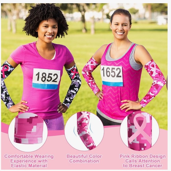 Breast Cancer Awareness Sleeves Pink Ribbon Arm Sleeves - Picture 4 of 4